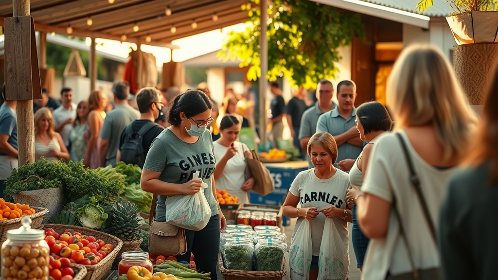 zero waste practices community market reusable bags sharing