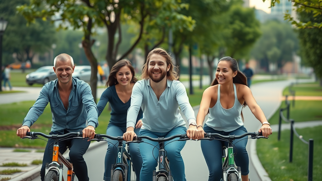 Group cycling in urban park: living a sustainable life through eco-friendly transport