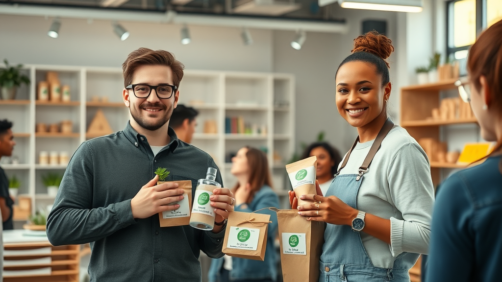 Eco-friendly product designers - Ethical brands showcasing eco-labeled products to engaged audience