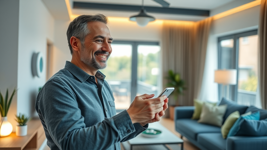 person adjusting smart thermostat and using LED bulbs for eco-friendly energy use