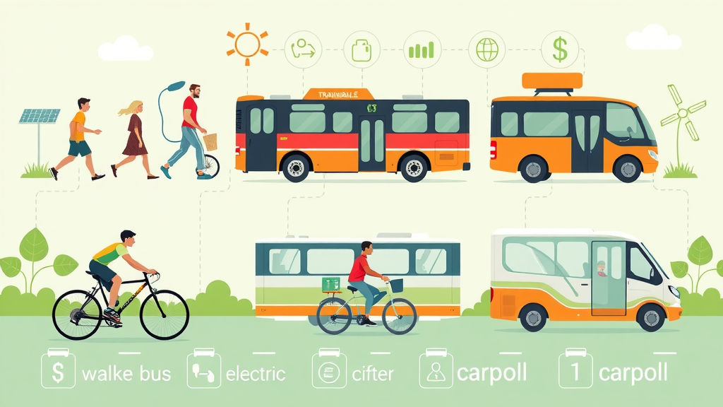 infographic modes of sustainable transportation: walking cycling electric vehicles public transit