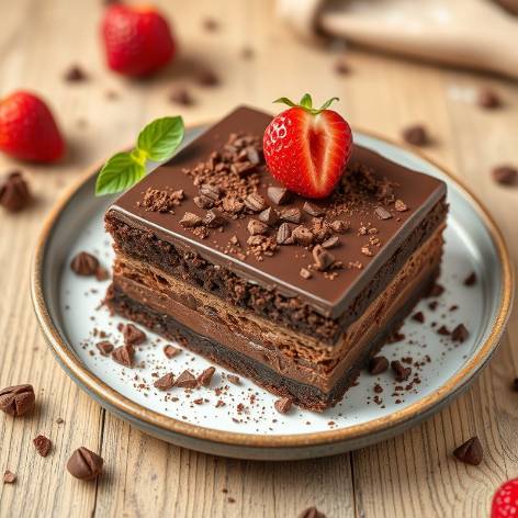 Delicious plant-based chocolate dessert, visually appealing and tempting.