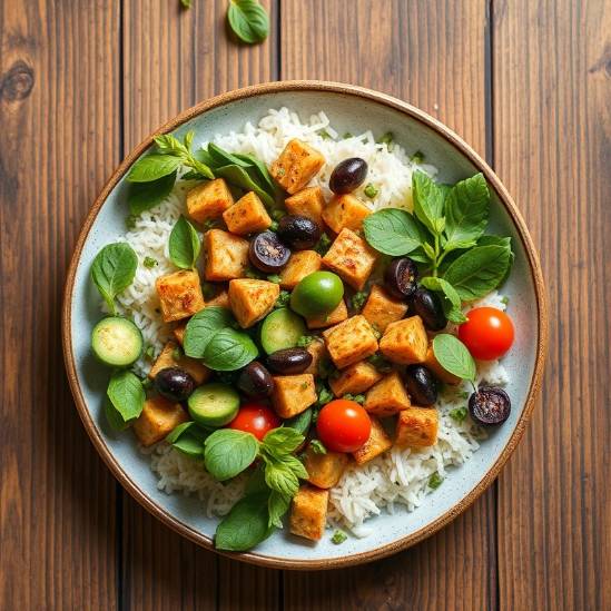 Delicious plant-based meal featuring vibrant vegetables and grains